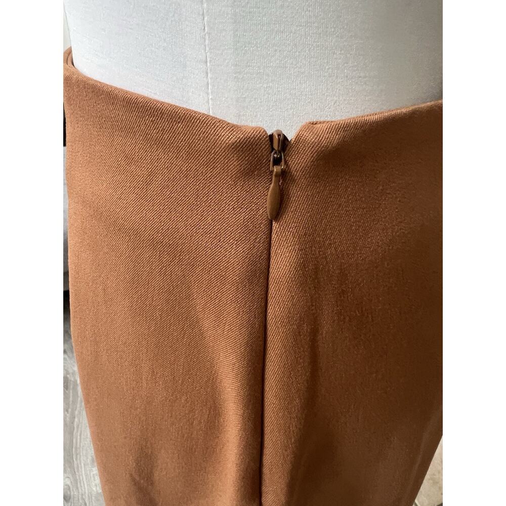 HAIGHT. Midi Straight Skirt Side Slit Sz XS Tan Orange Preppy - Picture 4 of 6